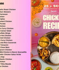 Secret Chicken Recipe Cookbook 25 Plus Quick, Game Changing Hacks To Make Juicy Chicken At Home, cover with dishes and recipe list.