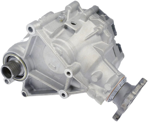 Beefed-Up Power Transfer Unit Assembly For Ford Lincoln Mercury Cars, Patented New PTU With Heat Shield, Upgraded Durability, OE Fix Design, Built To Last Across AWD And RWD Models., silver PTU housing with splined shaft and mounting points