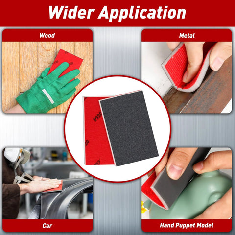 24-piece sanding sponge set with red and black blocks, 80–3000 grit for wood, metal, drywall.