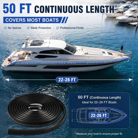 50 Ft Semi Rigid Boat Rub Rail Kit Marine Grade Dock Bumpers Flexible Rubber Dock Fender Rub Rail for Boat Hull Protection