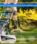 Legit Heavy Duty Smoke Tinted Safety Glasses 12 Pack With 12 Noise Blocking Silicone Ear Plugs NRR 25dB ANSI Z87 Rated For Shooters And Tradesmen Built Like A Tank For The Daily Grind No BS, showing reinforced polycarbonate lens dimensions.