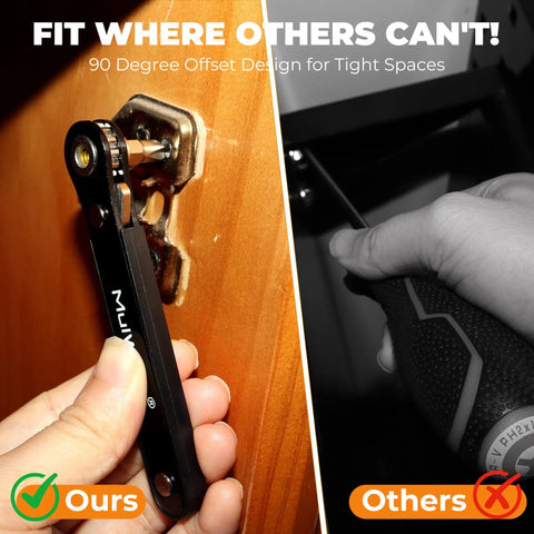 20 Piece Small Screwdriver Set With Right Angle Design And Ninety Degree Offset Handle for Tight Spots in use on door hardware