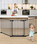 Extra Wide Baby And Dog Gate 80 Inch Adjustable Pet Safety Barrier For Angled Doorways Staircases Hallways 30 Tall in kitchen scene