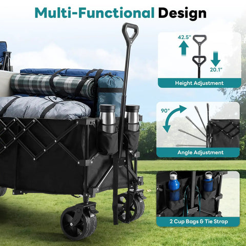 Extra Long Folding Wagon Cart With 49 Inch Unfolded Length 440 Lbs Capacity Built For Beasts All Terrain Wheels