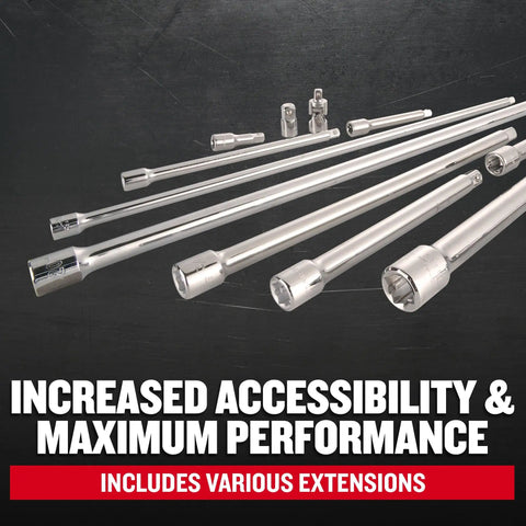 21-Piece Socket Extension And Adapter Set For Tight Spots Built Tough Chrome Finish Corrosion Resistant displayed on black surface