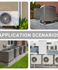 Various HVAC units in different settings illustrating usage of 45 Plus 5uF Dual Run AC Capacitor CBB65B 370V 440V 45 And 5uF MFD.