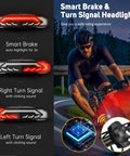 Cyclist using Smart Bike Turn Signals With Slick Rechargeable Front Light And Loud Horn, Waterproof Anti Theft Alarm system.