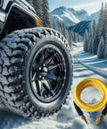 Heavy Duty Air Hose 1/4 X 10 Ft, Kink Resistant Hybrid Air Compressor Hose With Solid Brass Fittings on snowy terrain.