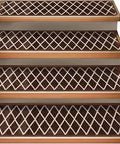 Attachable Indoor Carpet Stair Treads Set Of 15 With Diamond Trellis Lattice In Coffee Brown And Vanilla Cream 9 Inch By 36 Inch Each Hook And Loop Fasteners For Secure Non Slip Coverage On Wood Or Tile Stairs