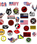 Blue Collar Humor 100 Pack Waterproof Hard Hat Stickers For Tool Boxes Welding Helmets Construction Gear Electricians And Mechanics Durable Vinyl Decals With Funny Sarcastic Designs - Assorted patriotic and humorous sticker designs