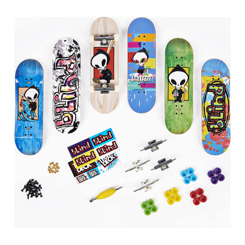 Complete Fingerboard Bonus Pack With Six Real Graphic Mini Skateboards, Customizable Set with wheels, stickers, and tool