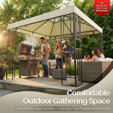 12x12 Ft Gazebo Replacement Canopy Top Double Tier Roof With UV30 Protection Water Dirt Resistant installed on patio