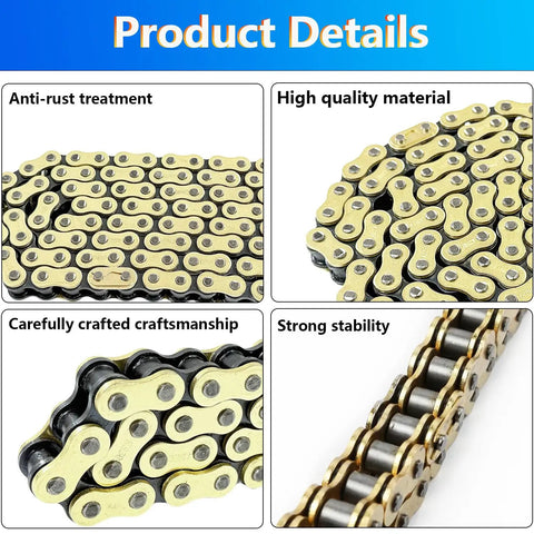 Heavy Duty 428H Dirt Bike Chain Kit With 130 Links And 6 Master Links Plus Chain Breaker For 110Cc 125Cc 150Cc 200Cc 250Cc ATV Pit Bike And Scooter Ready showing product details and features like anti-rust treatment and strong stability