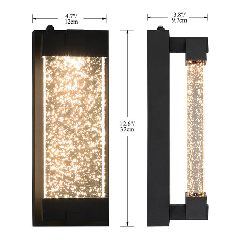 Black Wall Sconce With K9 Crystal Bubble And Dusk To Dawn Sensor Exterior LED Wall Mount Lantern For Indoor And Outdoor Use 12.6 inch