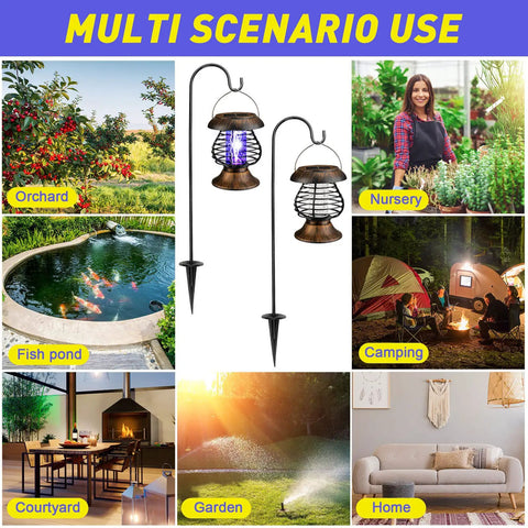 Multi-scenario use of Solar Bug Zapper Outdoor Waterproof Mosquito Killer Lamp with Plastic Ring for yards and patios.