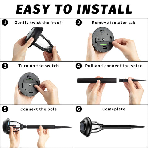 Instructions for setting up Eight Pack Solar Pathway Lights Waterproof Outdoor Garden Yard Landscape Walkway Driveway With Auto On Off And Energy Saving Warm White Glow Weather Resistant Easy Setup