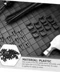 Heavy Duty Black Plastic Saddle Cable Tie Clips With Screw Fixing 100 Piece Kit arranged with screws on a textured background.
