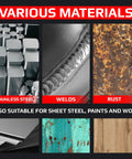 Various materials including stainless steel, welds, rust, and more suitable for 80 Grit Ceramic Flap Disc For 4 1/2 Inch Angle Grinder.