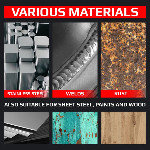 Various materials including stainless steel, welds, rust, and more suitable for 80 Grit Ceramic Flap Disc For 4 1/2 Inch Angle Grinder.