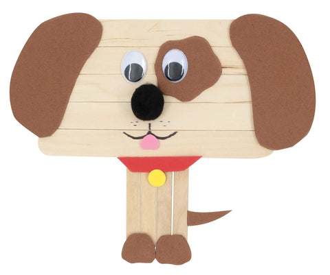 Premium Natural Wood Craft Sticks For DIY Arts And Crafts, Non Toxic Ice Cream Sticks In A 1000 Pack shaped into a dog