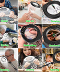 15X Magnifying Glass With Light And Stand For Crafting, Reading, And Repair Tasks, 5 Color Modes, illustrated uses for tasks
