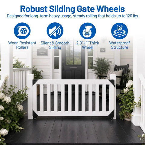 Heavy Duty Sliding Gate Hardware Kit With Anti Sag Roller Braces Rocks Solid For Fences Butter Smooth No Sweat DIY Install Fits One To Two Inch Wood Frames For Yards Pools And Driveways with robust sliding gate wheels.
