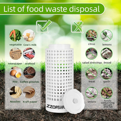 Diagram showing acceptable food waste for Underground Worm Compost Bin For Raised Garden Beds With Date Tracker And Removable Bottom.