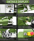 Control panel, metric scale, tailstock, and tool post of Shop Grade Benchtop Metal Lathe With Dual Chucks For Long Shafts Tubes 1100W Brushless Motor.