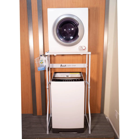 Stacking Laundry Center For Washer And Dryer With Adjustable Shelf Space Saver, White, compatible with Avanti washers and dryers.