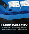 Miter Saw Molding Tool With Adjustable Spring Base Locks 30 To 60 Degrees, shown with large capacity for wide moldings