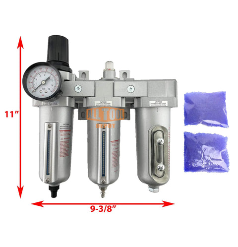 Beefy Half Inch NPT Heavy Duty Industrial Grade Filter Regulator Coalescing Desiccant Dryer System, 11x9.375 inches