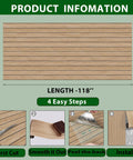 No Sweat Peel And Stick Faux Wood Slats Self Adhesive Wall Panels Light Oak Finish, 12" height, 118" length, installation guide.
