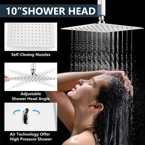 Ceiling Mount Shower System With Rain Head And Handheld Spray High Pressure Chrome Faucet Set With Rough In Valve And Trim Kit Included