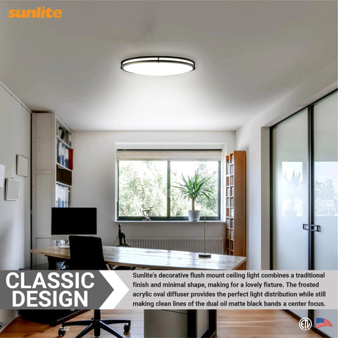 32 Inch Oval Flush Mount Light Fixture With Double Band Trim Dimmable LED Ceiling Light in office setting
