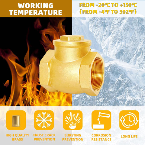 Front view of brass 3/4-inch NPT horizontal swing check valve with threaded ends.