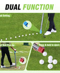 Dual Function Aluminum Golf Ball Retriever And Ball Setting Tube in use on golf course, showing ball pickup and release mechanism.