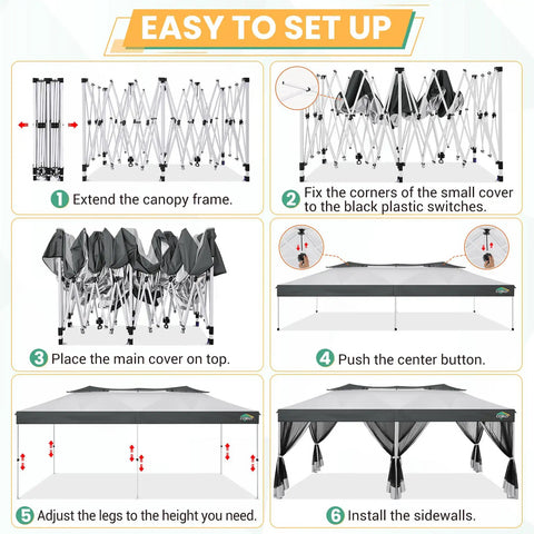 Step-by-step setup instructions for 10x20 Pop Up Gazebo With Mosquito Netting Sidewalls No Tools Needed One Push Easy Up Canopy.