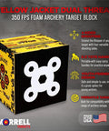 Yellow Jacket Dual Threat Foam Archery Target Block Up To 350 FPS with four-sided design and 32 bullseyes in yellow and black.
