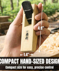 Person holding Mini Wood Hand Plane With Curved Sole For Round Surfaces The Handy Small Block Plane For Smoothing And Fine Detailing In Woodworking Pro Grade Japanese Steel Blade Great For Instruments And DIY Projects showcasing compact size.