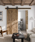 Installed 7.5Ft Heavy Duty Sliding Barn Door Hardware Kit With Quiet Smooth Operation For 45 Inch Door Panels Big Spoke Wheel Hanger