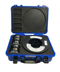 MIG GMAW Wire Storage Case lockable airtight lightweight organizer for welders holds five 1-2 lb spools and one 33 lb spool in blue
