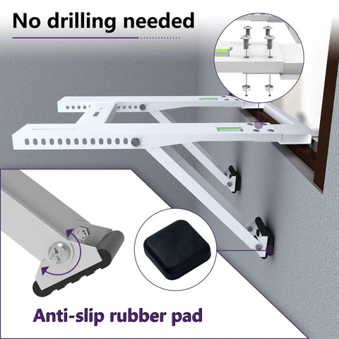 No Drill Window Air Conditioner Bracket for 12,000 To 24,000 BTU Units with anti-slip rubber pads and no drilling required.