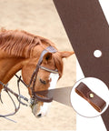 Brown horse wearing Six Piece Breakaway Halter Replacement Straps For Horses Leather Brown Tough Breakaway Halter Straps Set.