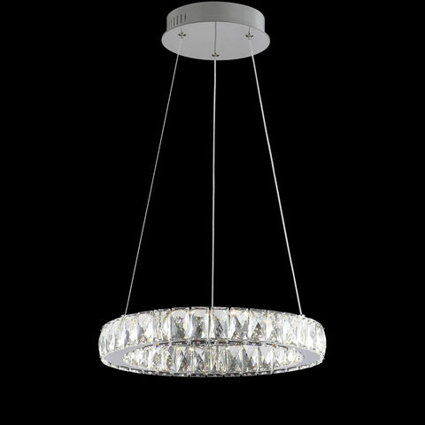 Chrome 1 Light Integrated LED Pendant with Crystal Ring Dope Adjustable Height Modern Glam Dining Room Chandelier Dimmable and ETL Listed