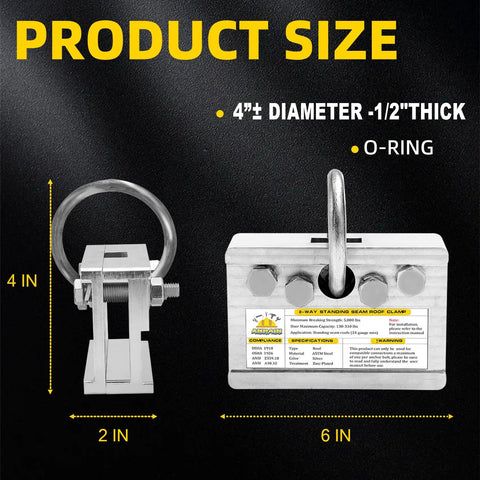 No Fuss Two Way Standing Seam Roof Anchor With Heavy Duty Five Thousand Pound Lock dimensions 4 in height 2 in width 6 in length