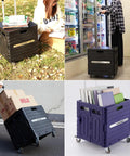 Foldable Utility Cart On Wheels With Lid Heavy Duty Handcart For Grocery Garden Office And Storage Collapsible Trolley Portable 100 Lb Capacity Easy Fold Smooth Rolling Haul in use, indoors and outdoors.