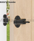 Heavy Duty Self Closing Gate Latches Matte Black Rust Proof Slide Bolt mounted on a wooden door with secure design.