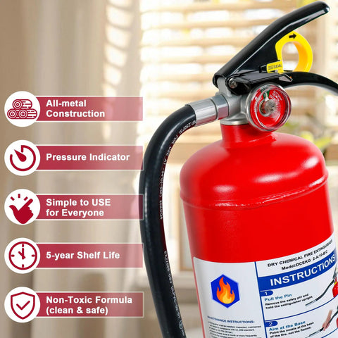 Two Pack Five Pound Dry Chemical Fire Extinguishers With Easy Squeeze Handle For Home Garage And Car Smashes Grease Electrical And Wood Fires Quick Top Notch Protection Solid Gear You Can Count On For Roadside Emergencies And Workshop Safety