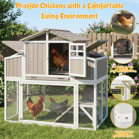 Large Chicken Coop With Four Nesting Boxes For Four To Six Hens Outdoor Wooden Poultry Cage With Pull Out Tray in backyard
