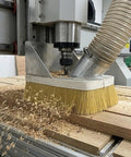 Clean Sweep Cnc Vacuum Brush 100Mm By 1M Length For Milling And Engraving Gear on CNC machine, capturing wood shavings.